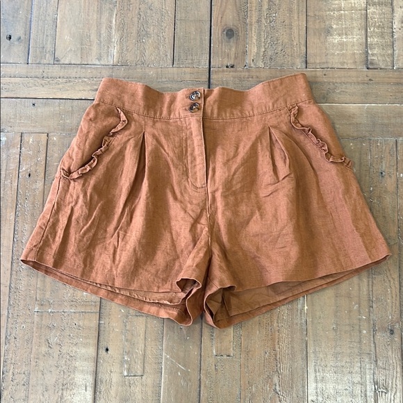 Janie and jack rusty brown linen blend Ruffle pocket shorts - Picture 1 of 6